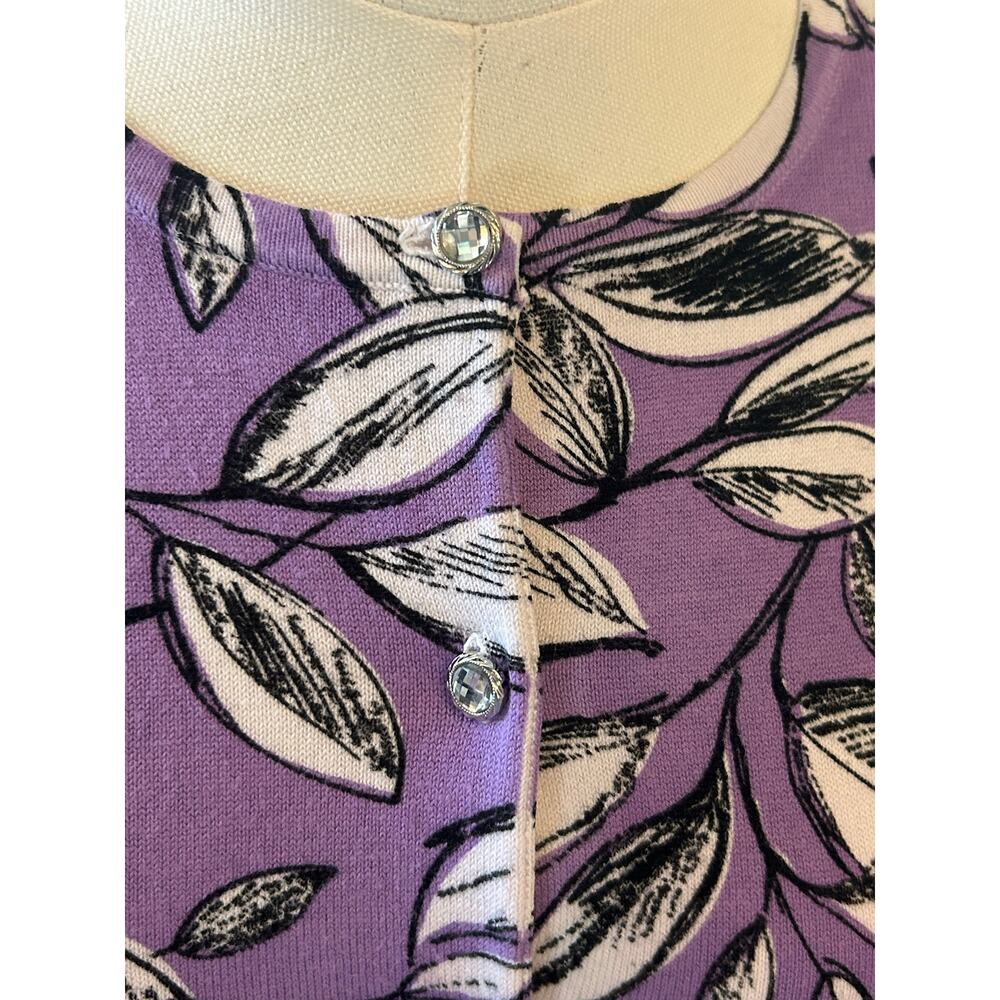 Cable & Gauge purple leaf print cardigan sweater medium cotton - Picture 5 of 6